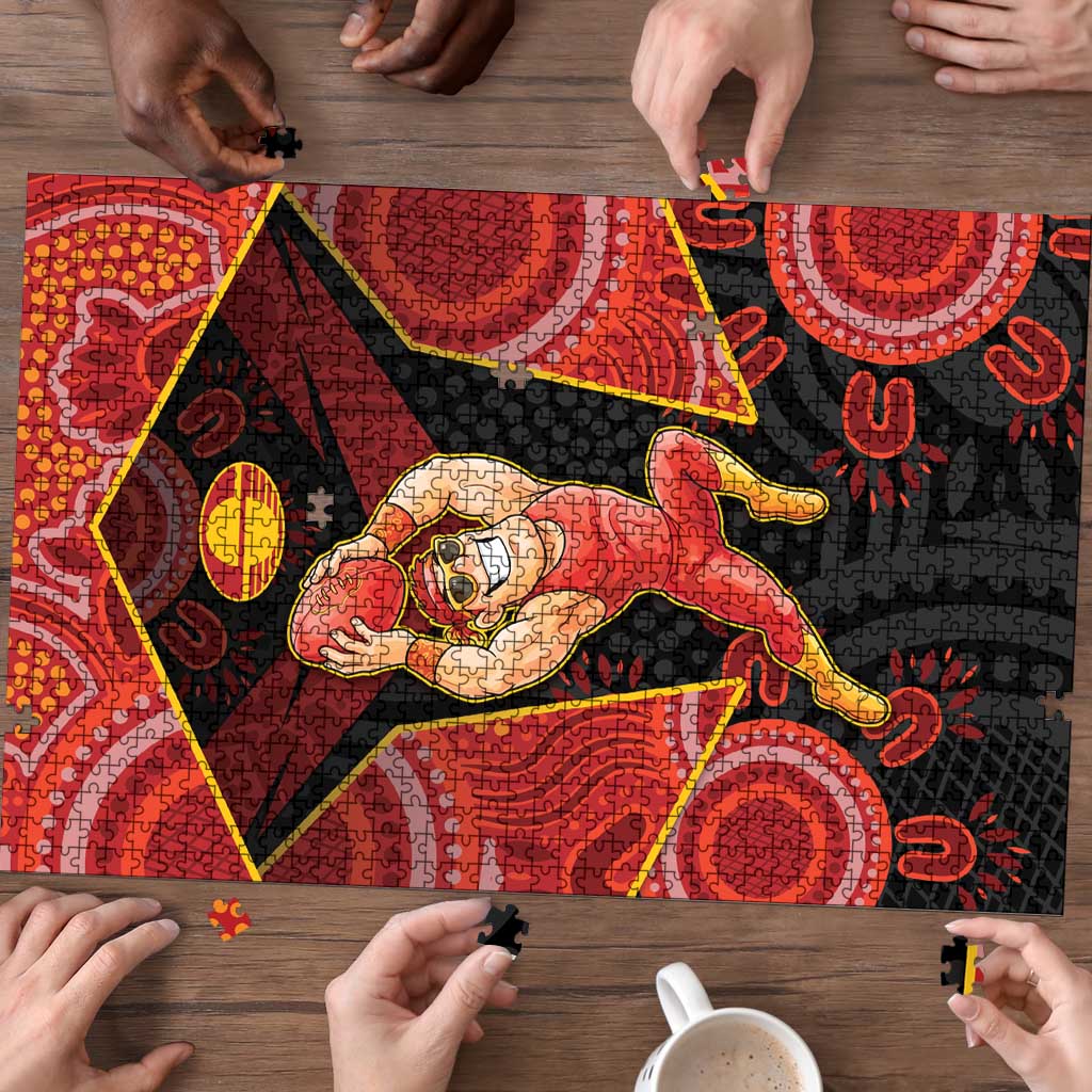 Gold Coast Suns Red Puzzle Football Player Sun Emblem Dynamic