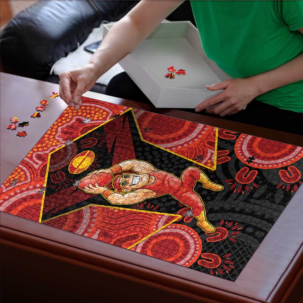 Gold Coast Suns Red Puzzle Football Player Sun Emblem Dynamic