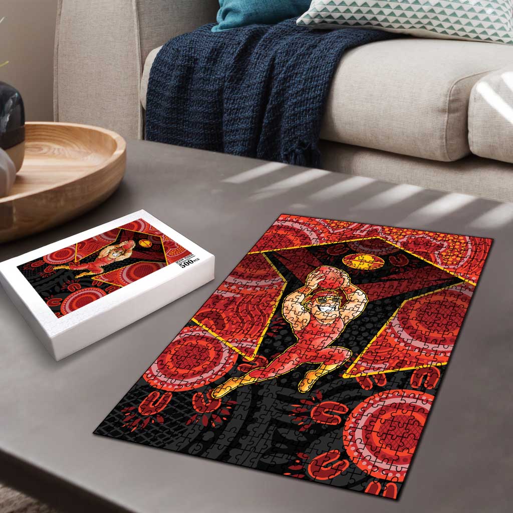 Gold Coast Suns Red Puzzle Football Player Sun Emblem Dynamic