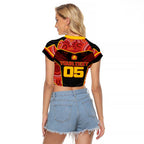 Custom Gold Coast Suns Red Raglan Cropped T Shirt Football Player Sun Emblem Dynamic