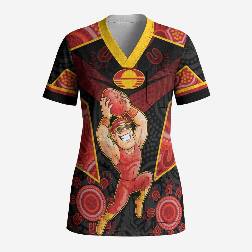Custom Gold Coast Suns Red Scrub Top Football Player Sun Emblem Dynamic