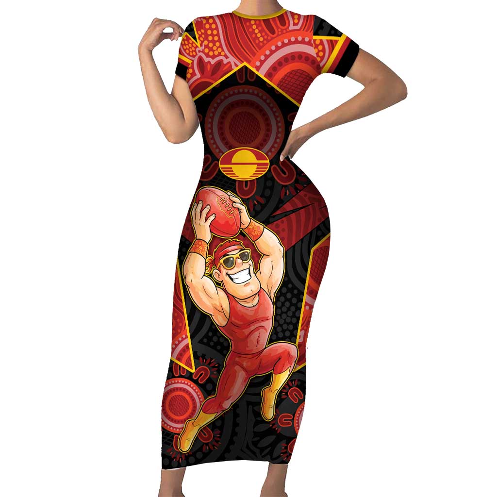 Custom Gold Coast Suns Red Short Sleeve Bodycon Dress Football Player Sun Emblem Dynamic