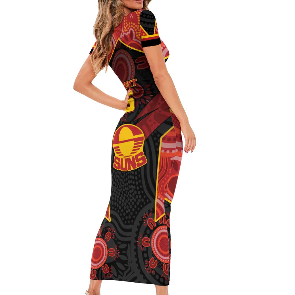 Custom Gold Coast Suns Red Short Sleeve Bodycon Dress Football Player Sun Emblem Dynamic