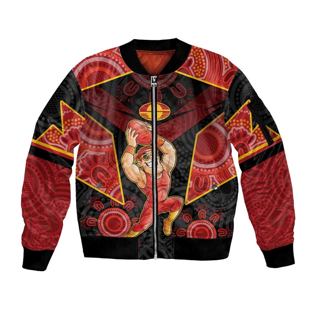 Custom Gold Coast Suns Red Sleeve Zip Bomber Jacket Football Player Sun Emblem Dynamic