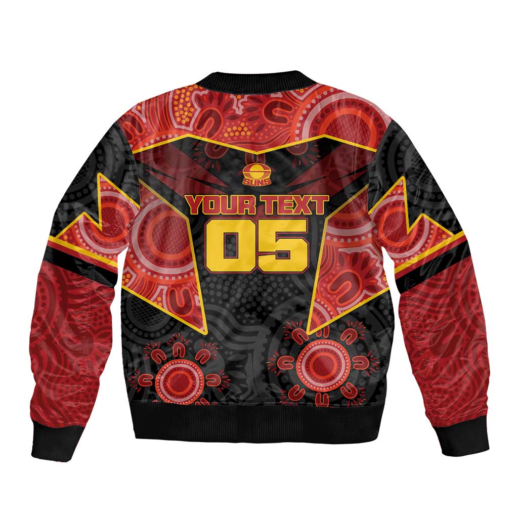 Custom Gold Coast Suns Red Sleeve Zip Bomber Jacket Football Player Sun Emblem Dynamic