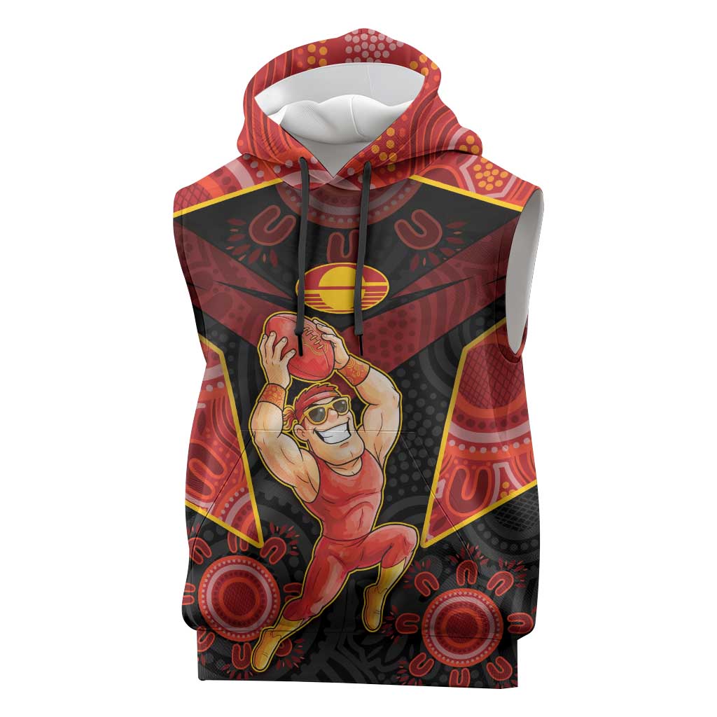 Custom Gold Coast Suns Red Sleeveless Hoodie Football Player Sun Emblem Dynamic