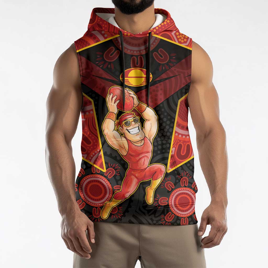 Custom Gold Coast Suns Red Sleeveless Hoodie Football Player Sun Emblem Dynamic