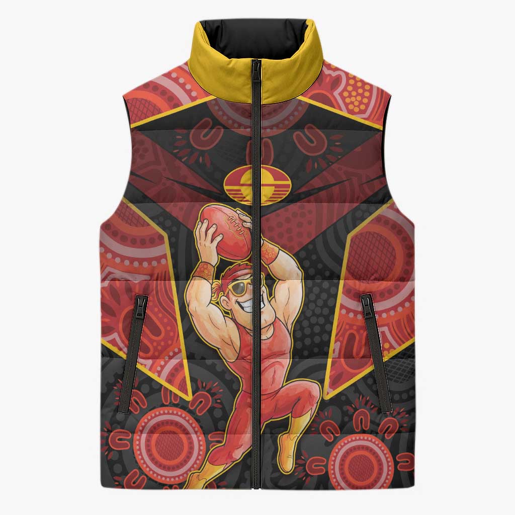 Custom Gold Coast Suns Red Sleeveless Puffer Jacket Football Player Sun Emblem Dynamic