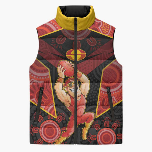 Custom Gold Coast Suns Red Sleeveless Puffer Jacket Football Player Sun Emblem Dynamic
