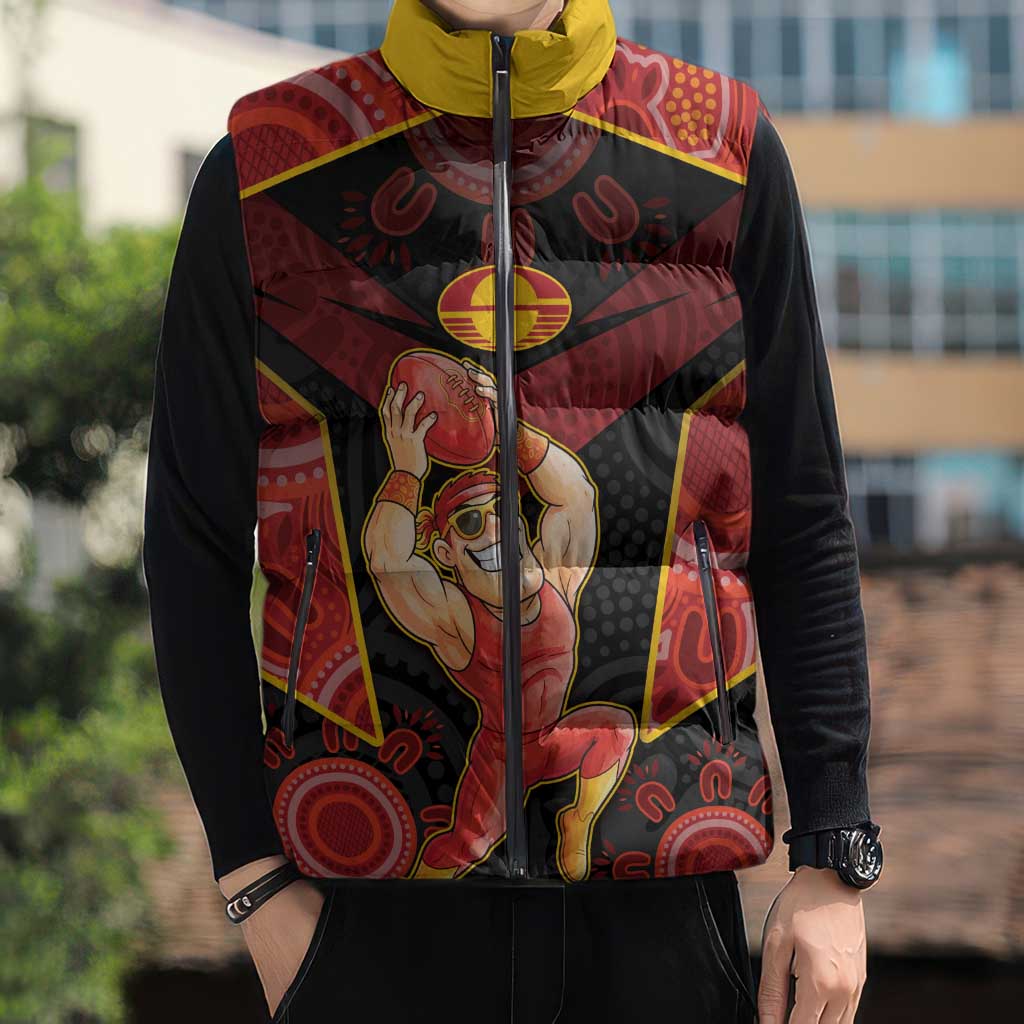 Custom Gold Coast Suns Red Sleeveless Puffer Jacket Football Player Sun Emblem Dynamic