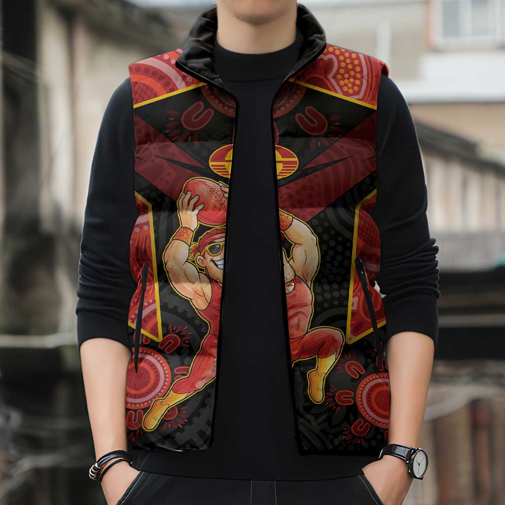 Custom Gold Coast Suns Red Sleeveless Puffer Jacket Football Player Sun Emblem Dynamic