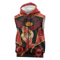 Custom Gold Coast Suns Red Sleeveless Zip Hoodie Football Player Sun Emblem Dynamic
