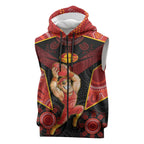 Custom Gold Coast Suns Red Sleeveless Zip Hoodie Football Player Sun Emblem Dynamic