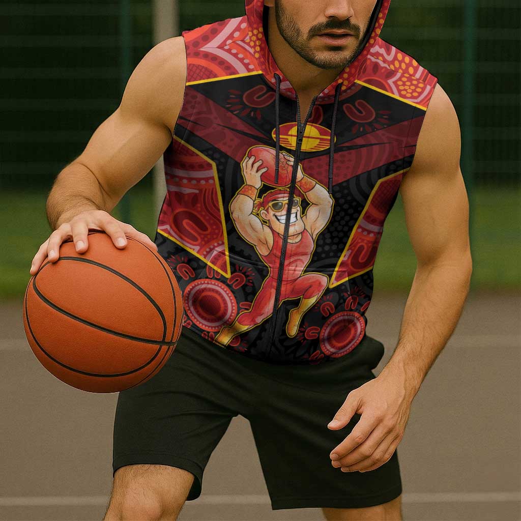 Custom Gold Coast Suns Red Sleeveless Zip Hoodie Football Player Sun Emblem Dynamic