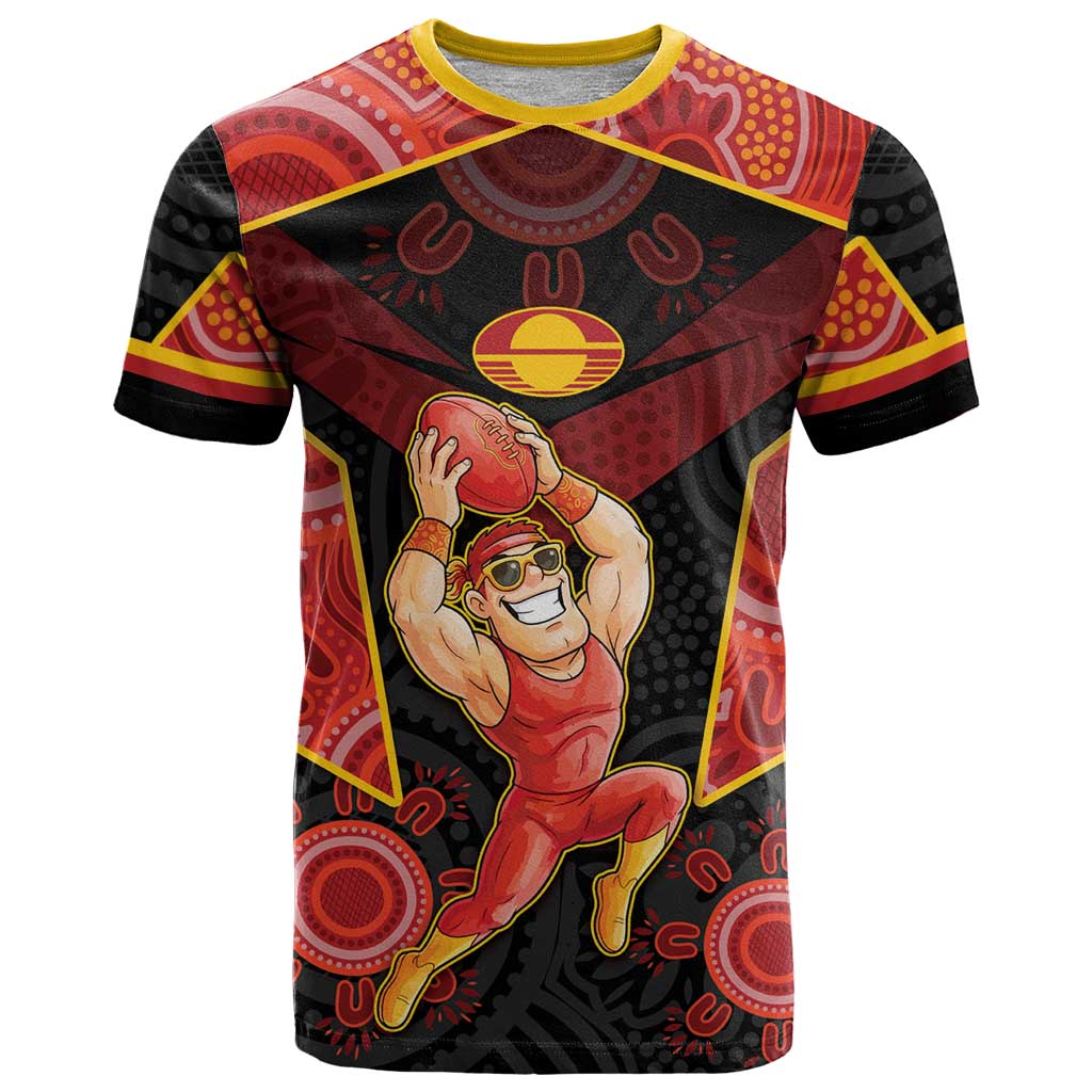 Custom Gold Coast Suns Red T Shirt Football Player Sun Emblem Dynamic