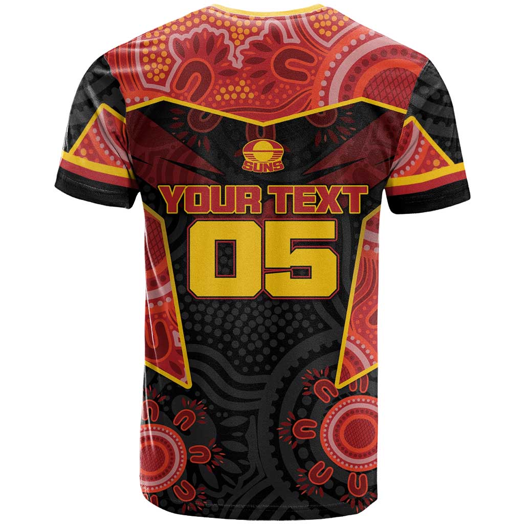 Custom Gold Coast Suns Red T Shirt Football Player Sun Emblem Dynamic