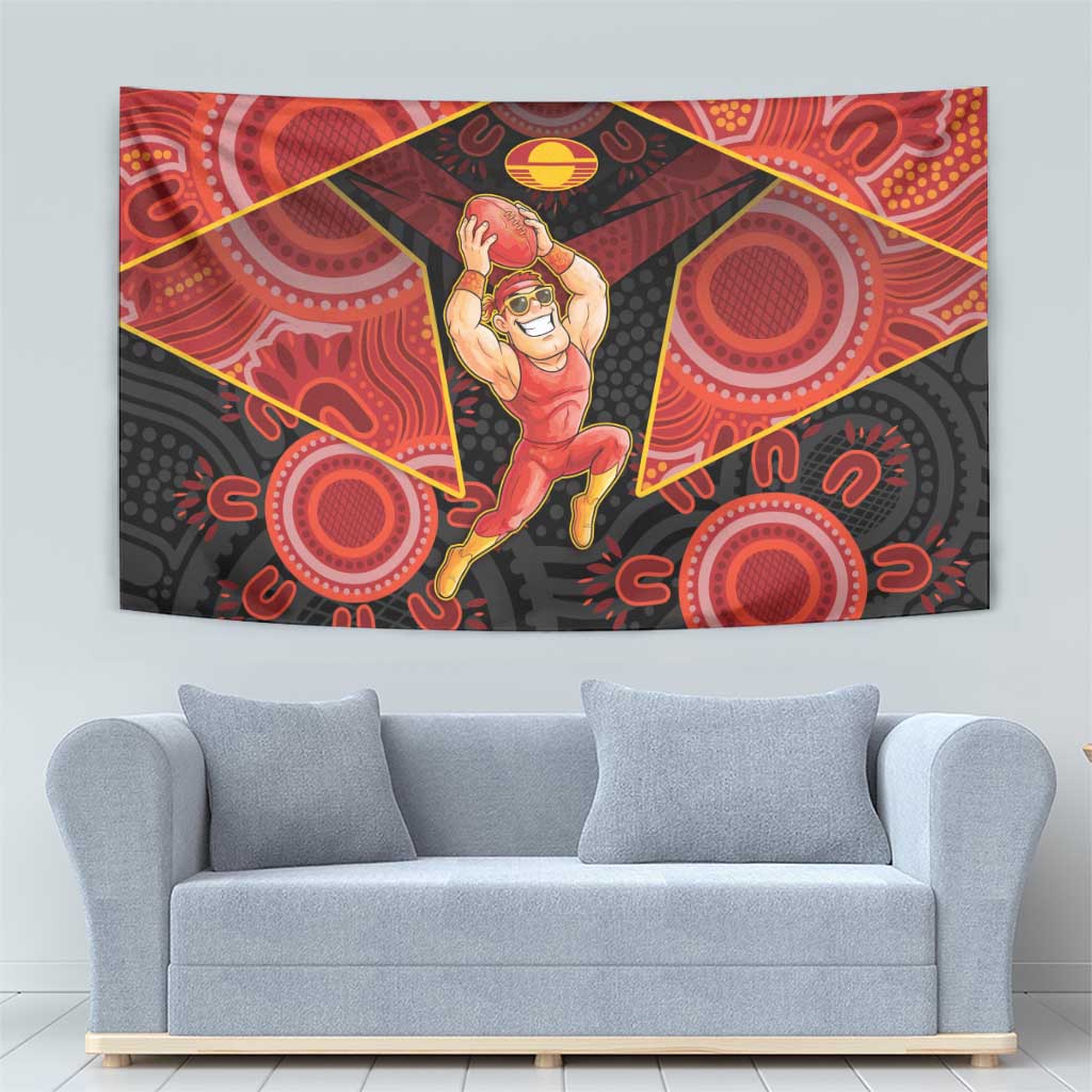 Gold Coast Suns Red Tapestry Football Player Sun Emblem Dynamic