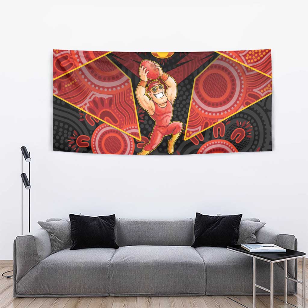 Gold Coast Suns Red Tapestry Football Player Sun Emblem Dynamic