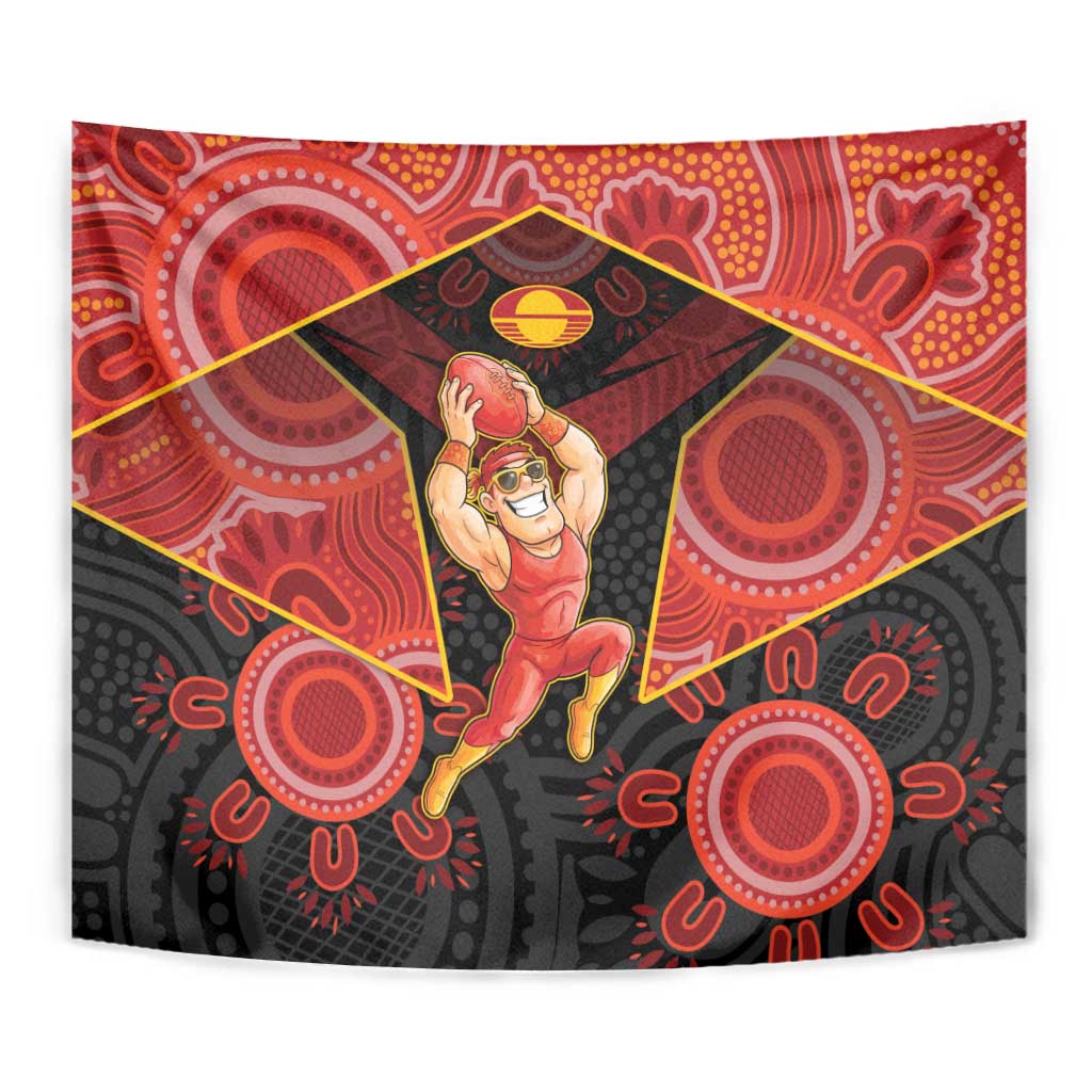 Gold Coast Suns Red Tapestry Football Player Sun Emblem Dynamic