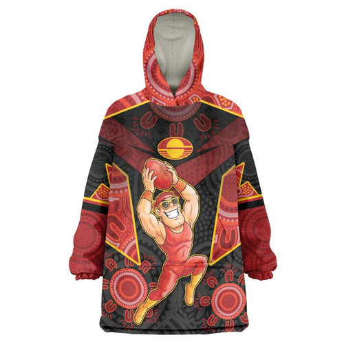 Custom Gold Coast Suns Red Wearable Blanket Hoodie Football Player Sun Emblem Dynamic