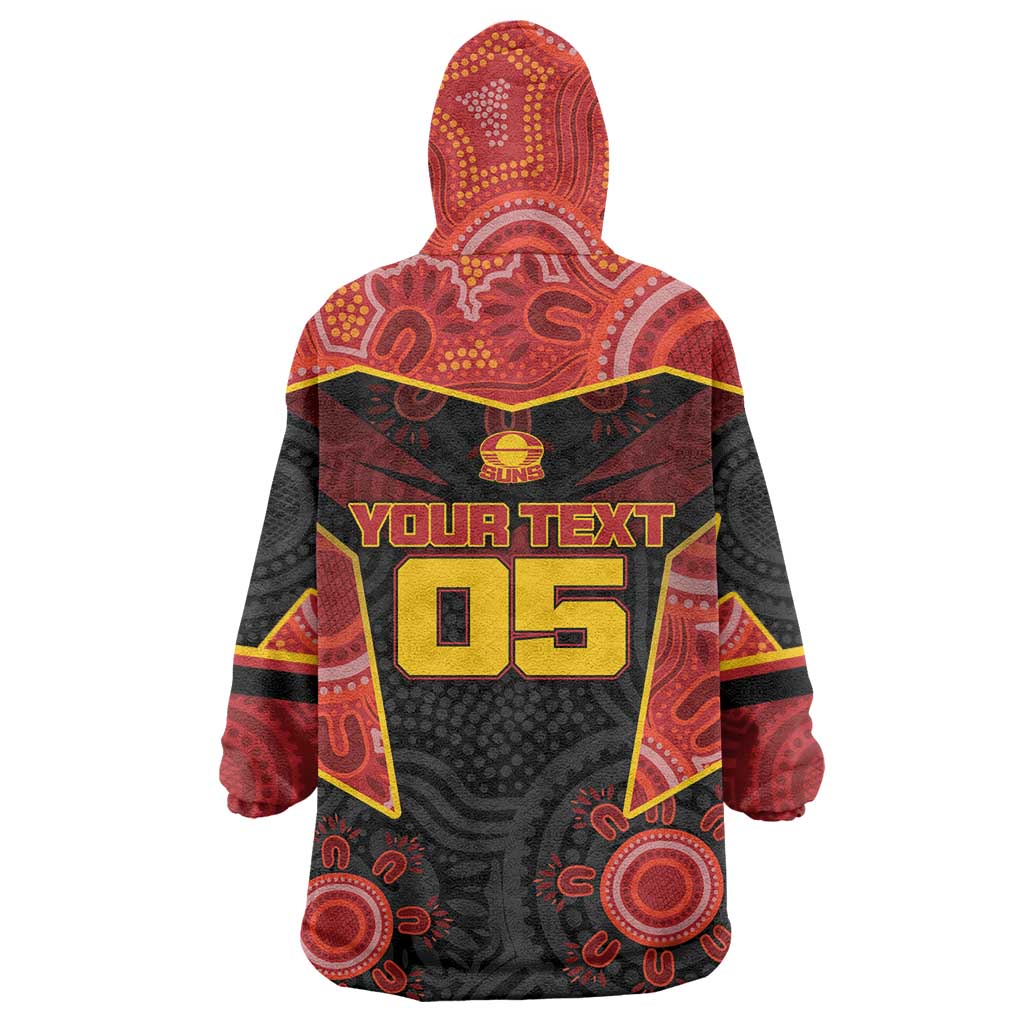 Custom Gold Coast Suns Red Wearable Blanket Hoodie Football Player Sun Emblem Dynamic