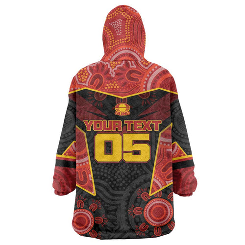 Custom Gold Coast Suns Red Wearable Blanket Hoodie Football Player Sun Emblem Dynamic