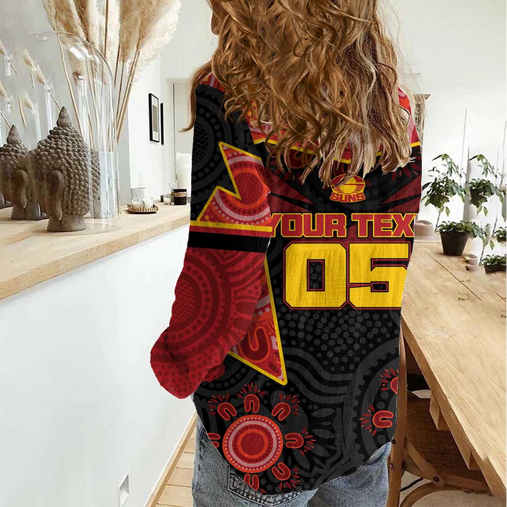 Custom Gold Coast Suns Red Women Casual Shirt Football Player Sun Emblem Dynamic