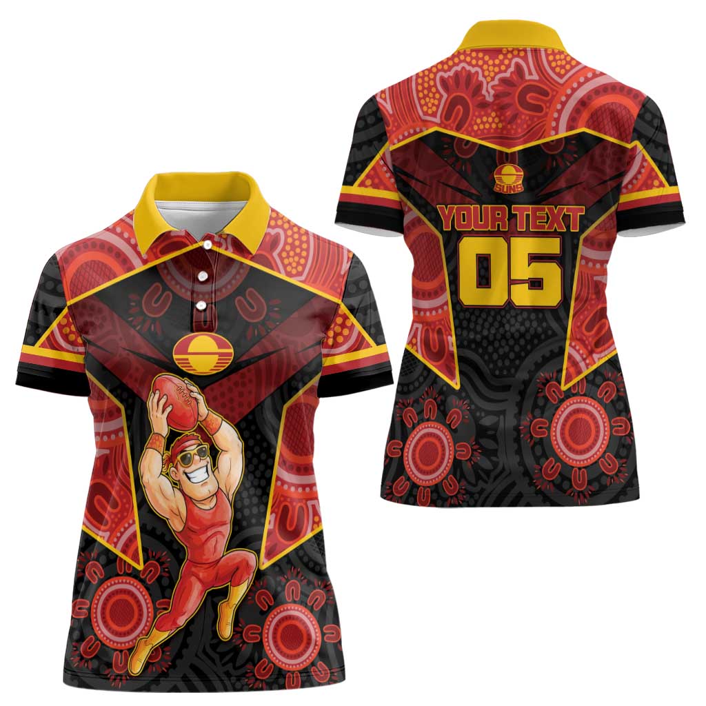 Custom Gold Coast Suns Red Women Polo Shirt Football Player Sun Emblem Dynamic
