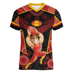 Custom Gold Coast Suns Red Women V-Neck T-Shirt Football Player Sun Emblem Dynamic