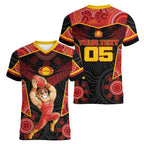 Custom Gold Coast Suns Red Women V-Neck T-Shirt Football Player Sun Emblem Dynamic