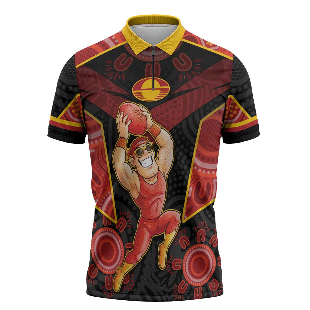 Custom Gold Coast Suns Red Zipper Polo Shirt Football Player Sun Emblem Dynamic