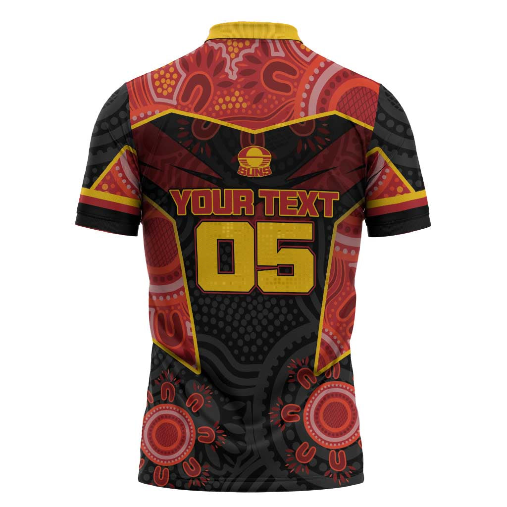 Custom Gold Coast Suns Red Zipper Polo Shirt Football Player Sun Emblem Dynamic