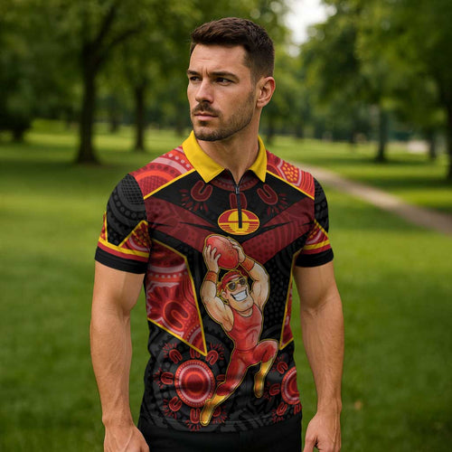 Custom Gold Coast Suns Red Zipper Polo Shirt Football Player Sun Emblem Dynamic