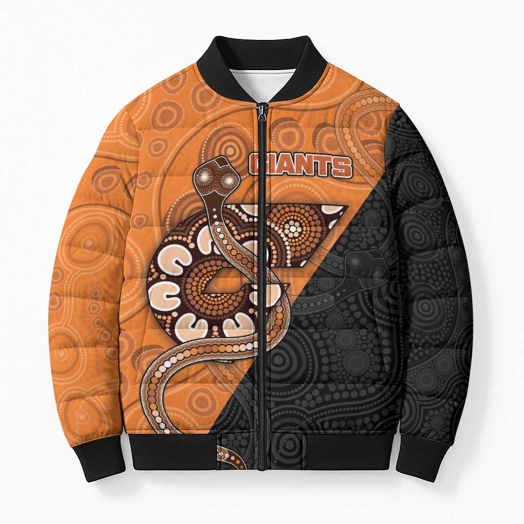 Custom Greater Western Sydney Giants Bomber Puffer Jacket Aboriginal Snake Dot Art