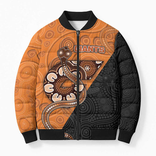 Custom Greater Western Sydney Giants Bomber Puffer Jacket Aboriginal Snake Dot Art