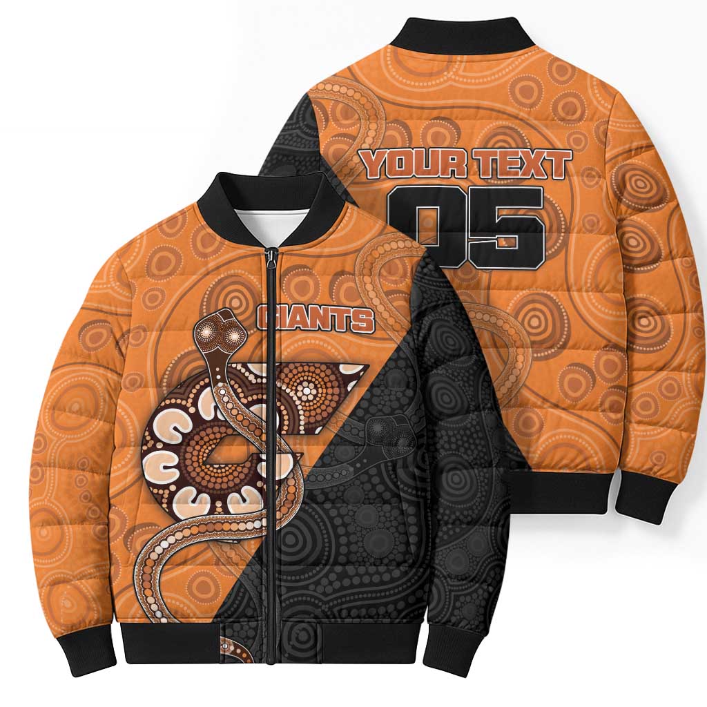 Custom Greater Western Sydney Giants Bomber Puffer Jacket Aboriginal Snake Dot Art