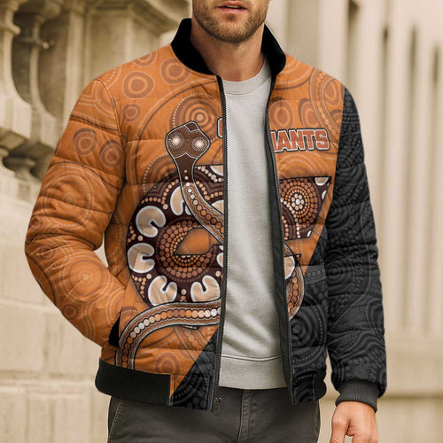 Custom Greater Western Sydney Giants Bomber Puffer Jacket Aboriginal Snake Dot Art