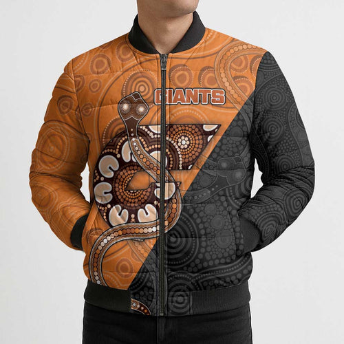 Custom Greater Western Sydney Giants Bomber Puffer Jacket Aboriginal Snake Dot Art