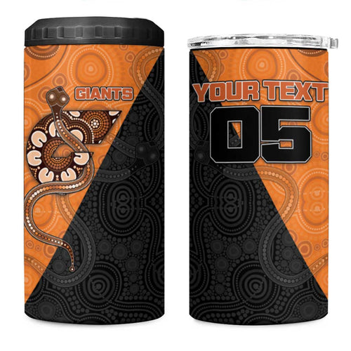 Custom Greater Western Sydney Giants 4 in 1 Can Cooler Tumbler Aboriginal Snake Dot Art