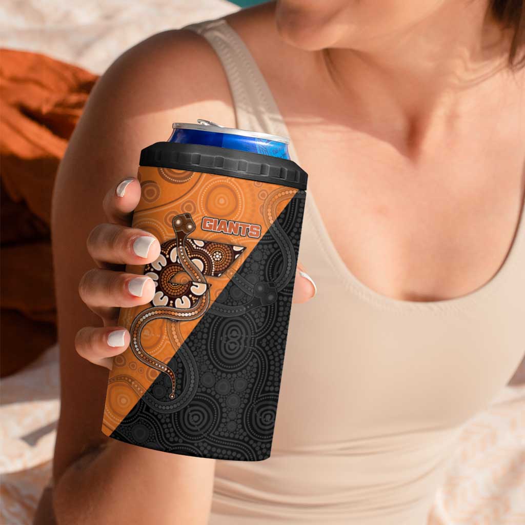 Custom Greater Western Sydney Giants 4 in 1 Can Cooler Tumbler Aboriginal Snake Dot Art
