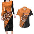 Custom Greater Western Sydney Giants Couples Matching Long Sleeve Bodycon Dress and Hawaiian Shirt Aboriginal Snake Dot Art