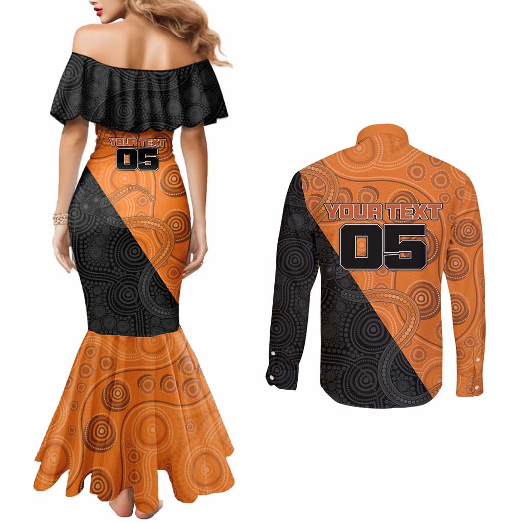 Custom Greater Western Sydney Giants Couples Matching Mermaid Dress and Long Sleeve Button Shirt Aboriginal Snake Dot Art