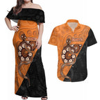 Custom Greater Western Sydney Giants Couples Matching Off Shoulder Maxi Dress and Hawaiian Shirt Aboriginal Snake Dot Art