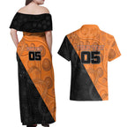 Custom Greater Western Sydney Giants Couples Matching Off Shoulder Maxi Dress and Hawaiian Shirt Aboriginal Snake Dot Art