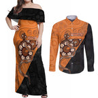 Custom Greater Western Sydney Giants Couples Matching Off Shoulder Maxi Dress and Long Sleeve Button Shirt Aboriginal Snake Dot Art