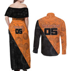 Custom Greater Western Sydney Giants Couples Matching Off Shoulder Maxi Dress and Long Sleeve Button Shirt Aboriginal Snake Dot Art