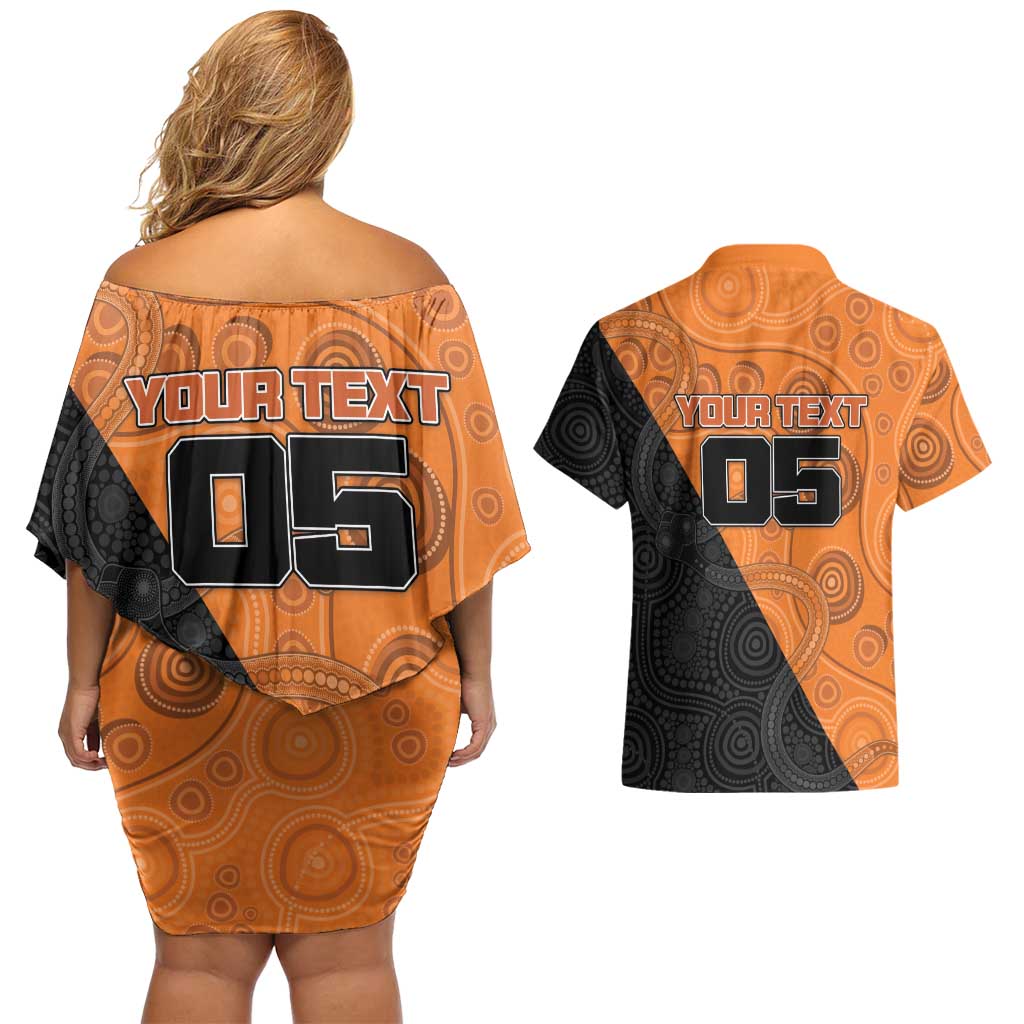 Custom Greater Western Sydney Giants Couples Matching Off Shoulder Short Dress and Hawaiian Shirt Aboriginal Snake Dot Art