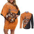 Custom Greater Western Sydney Giants Couples Matching Off Shoulder Short Dress and Long Sleeve Button Shirt Aboriginal Snake Dot Art