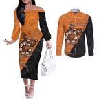 Custom Greater Western Sydney Giants Couples Matching Off The Shoulder Long Sleeve Dress and Long Sleeve Button Shirt Aboriginal Snake Dot Art