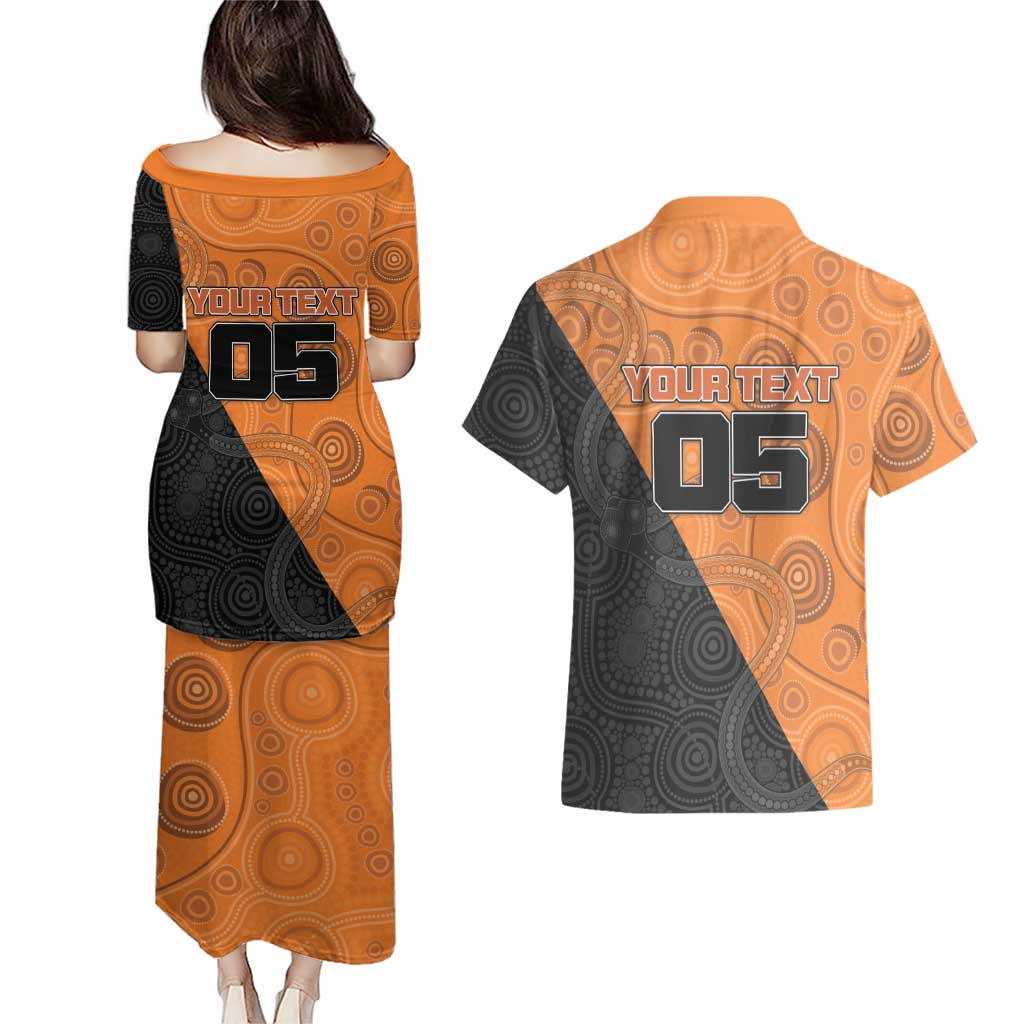 Custom Greater Western Sydney Giants Couples Matching Puletasi and Hawaiian Shirt Aboriginal Snake Dot Art